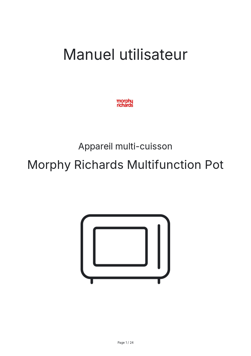 Page n°1 - Manuel utilisateur Morphy Richards Multifunction Pot