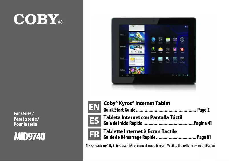 Página 1 del manual Manual de usuario Coby Kyros MID9740