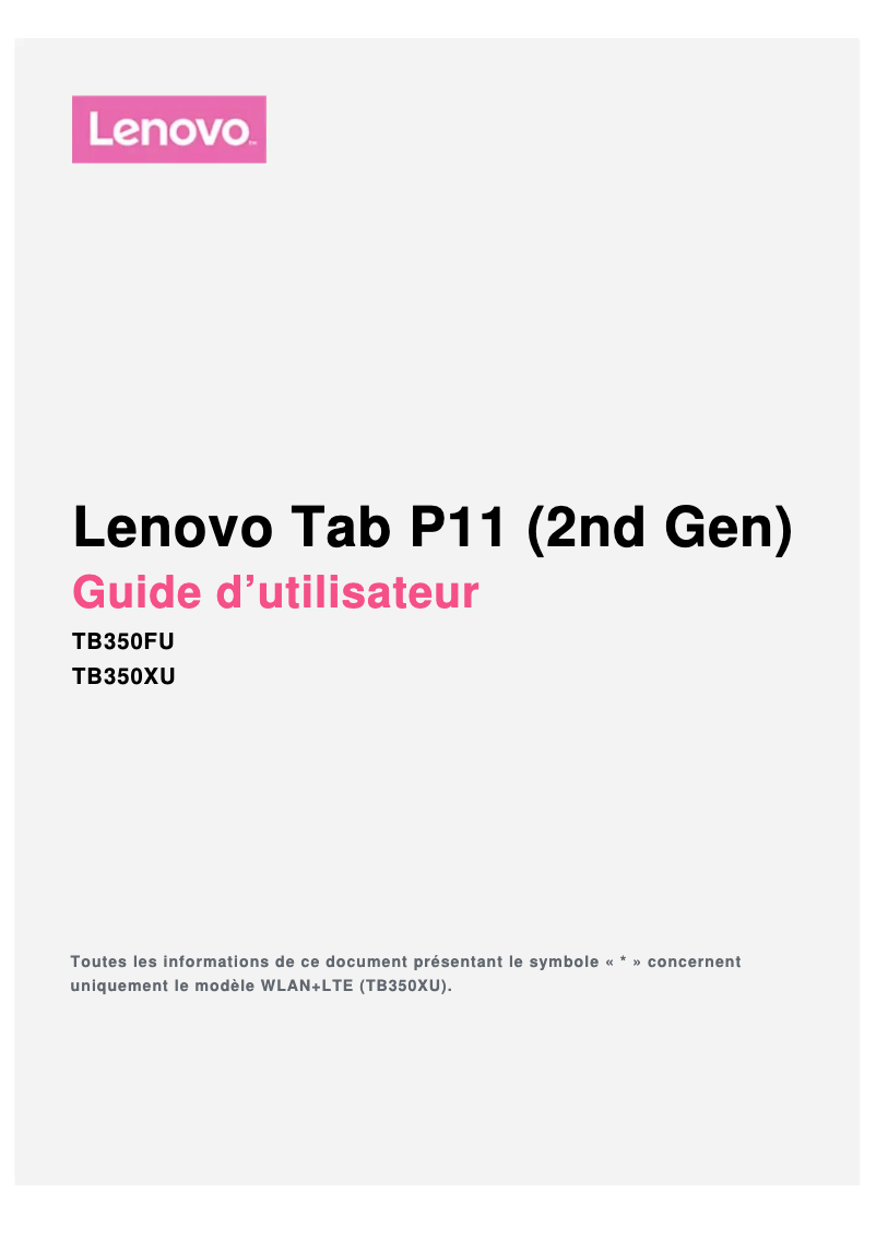 Page 1 de la notice Manuel utilisateur Lenovo Tab P11 (2nd Gen)