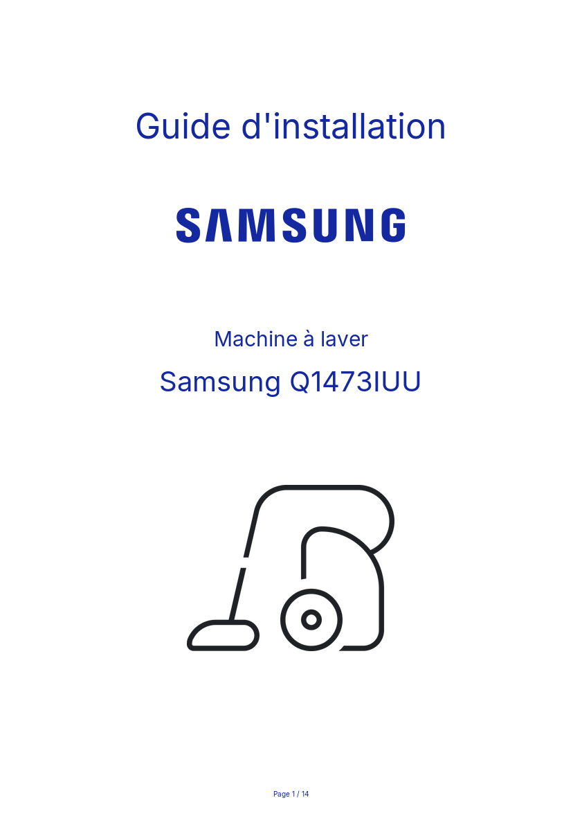 Page n°1 - Guide d'installation Samsung Q1473IUU