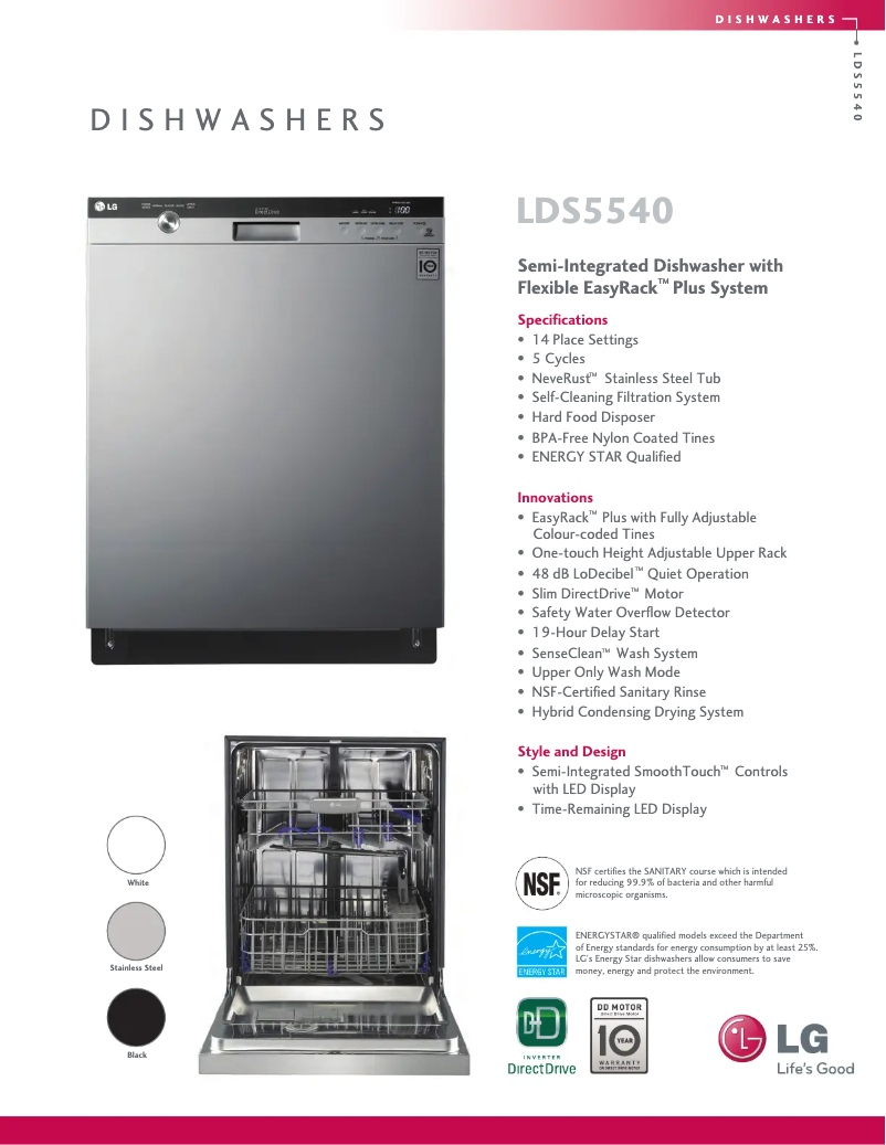 Page n°1 - Fiche technique LG LDS5540BB