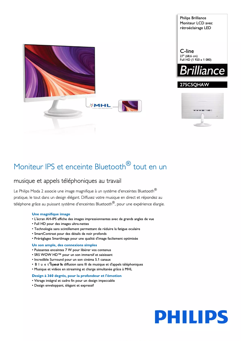 Page n°1 - Fiche technique Philips Brilliance 275C5QHAW