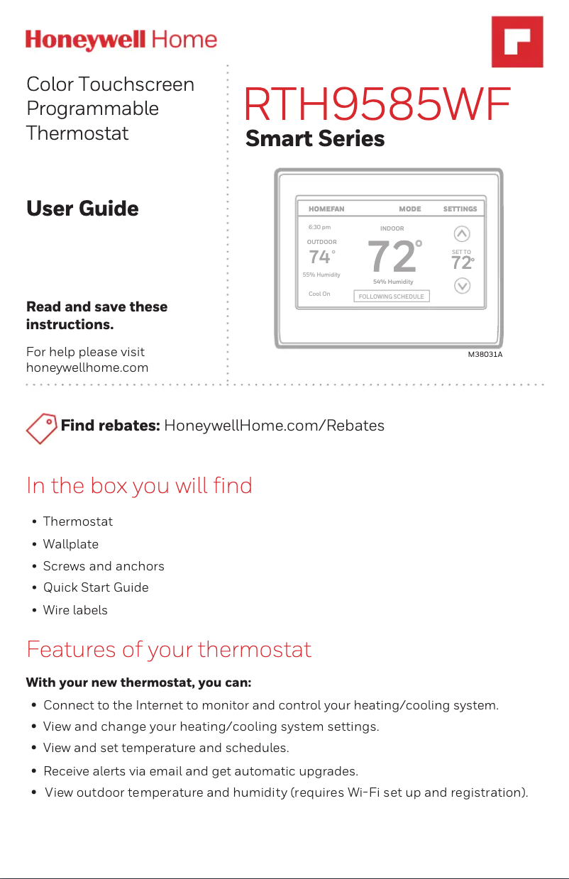 Page n°1 - Manuel utilisateur Honeywell RTH9585WF1004