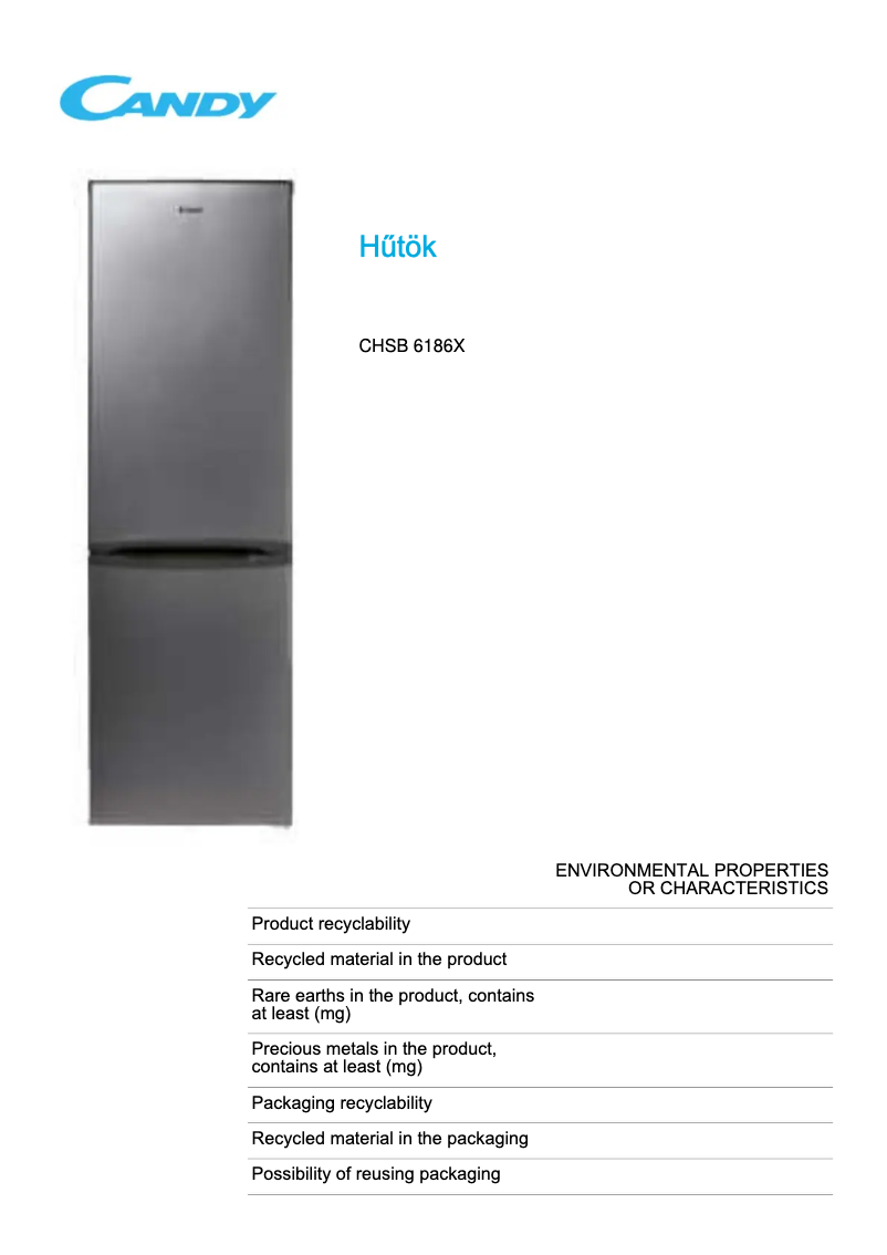 Image de la première page du manuel de l'appareil CHSB 6186X