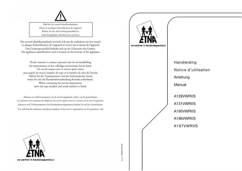 Page 1 de la notice Manuel utilisateur Etna A126VW
