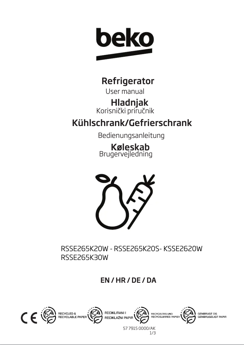 Page n°1 - Manuel utilisateur Beko RSSE 265 K20 W