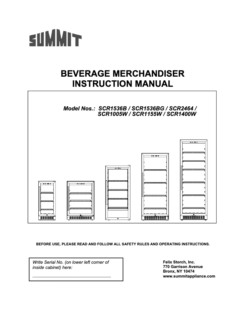 Page 1 de la notice Manuel utilisateur Summit Commercial SCR1400WCSS