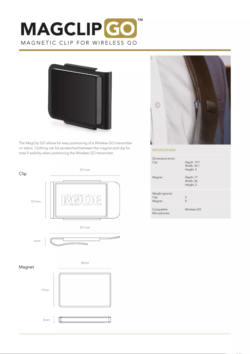 Page 1 de la notice Manuel utilisateur Røde MagClip Go