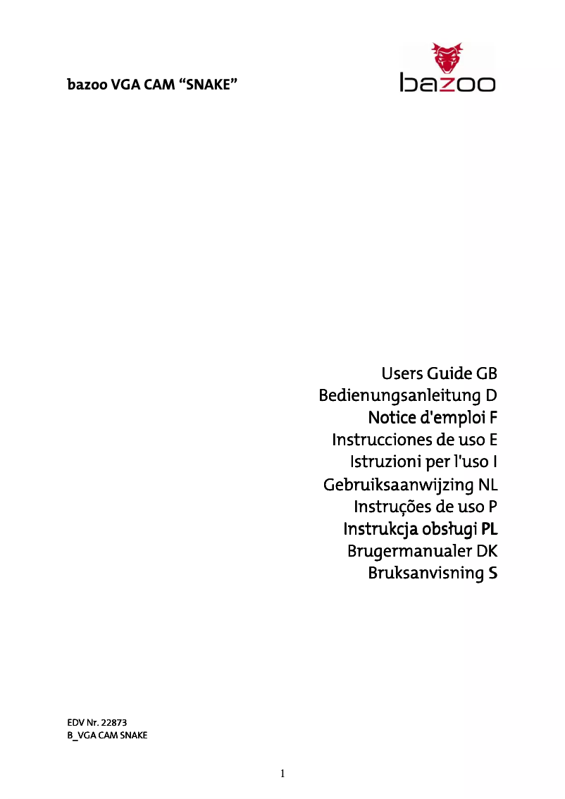 Page 1 de la notice Manuel utilisateur Bazoo Snake 22873