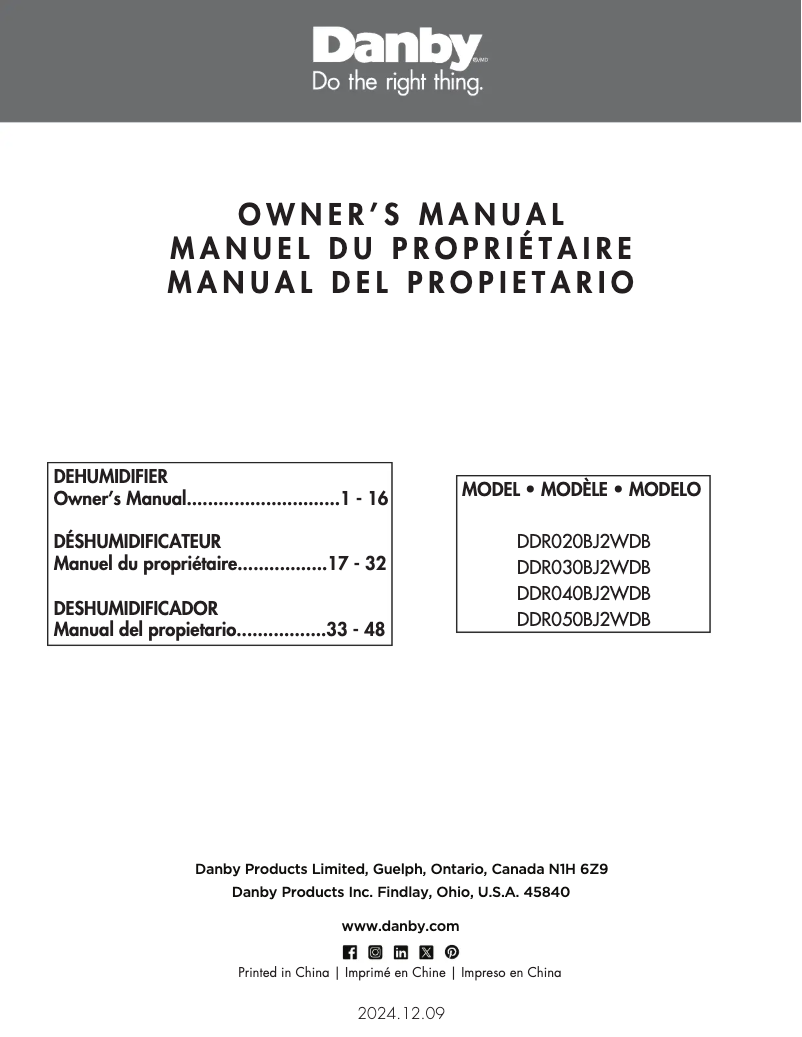 Page 1 de la notice Manuel utilisateur Danby DDR020BJ2WDB