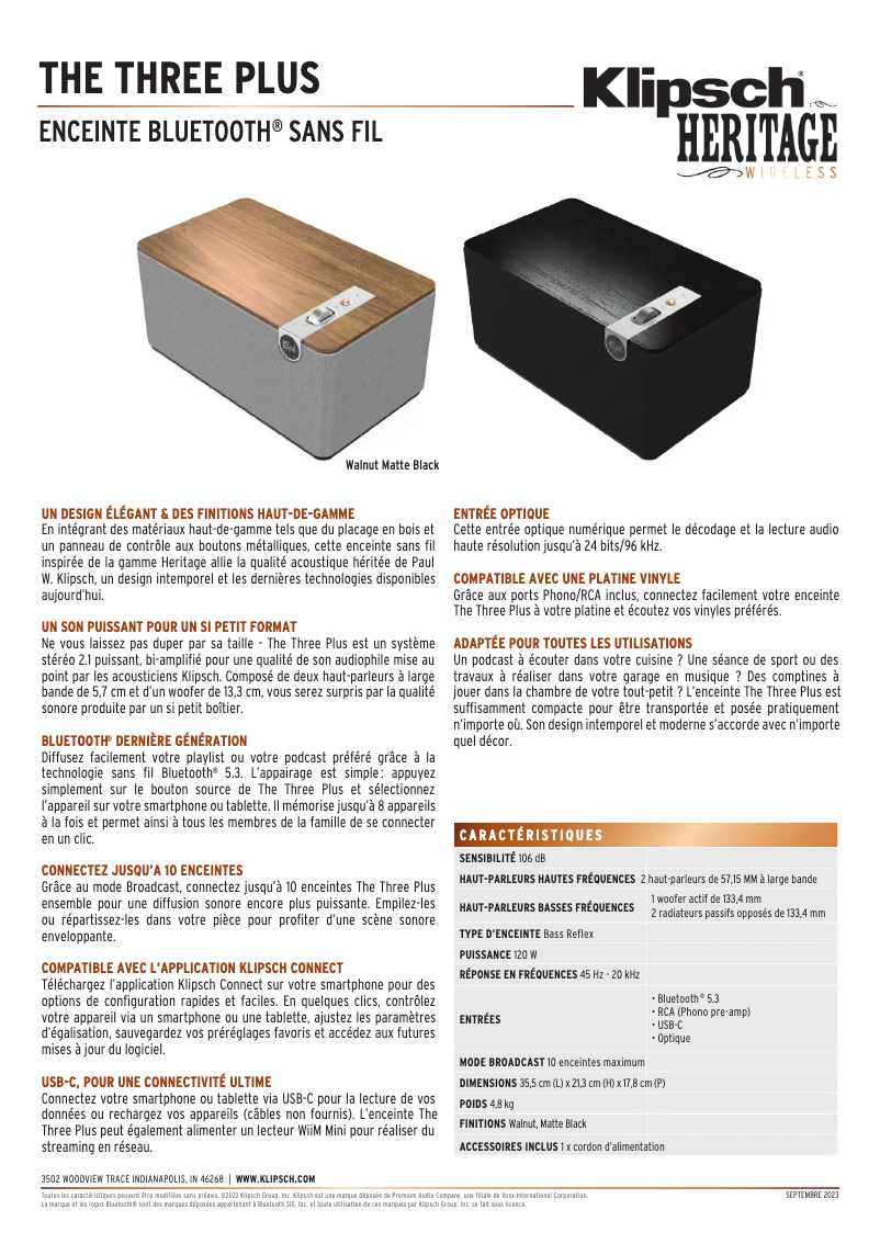 Page n°1 - Fiche technique Klipsch The Three Plus