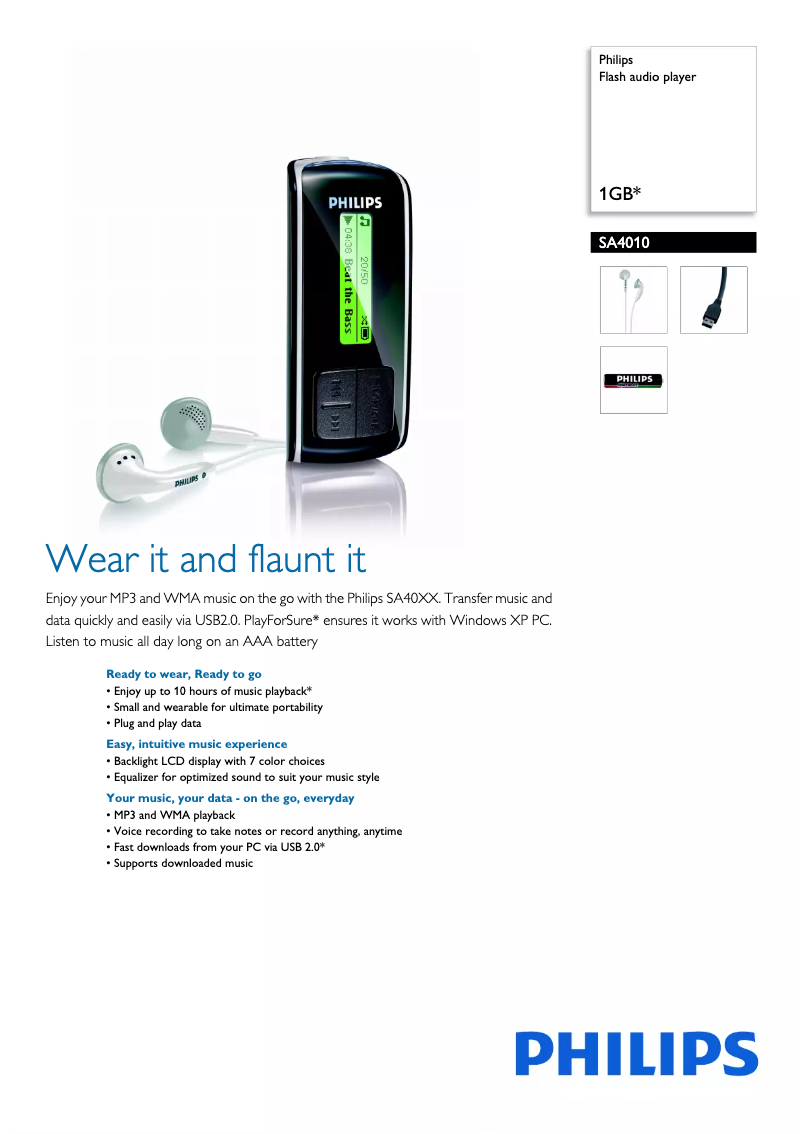 Page 1 de la notice Brochure Philips SA4010