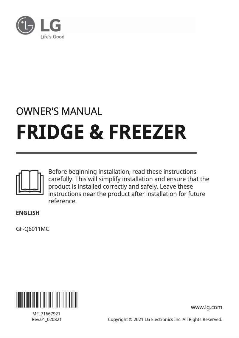 Page 1 de la notice Manuel utilisateur LG GF-Q6011MC