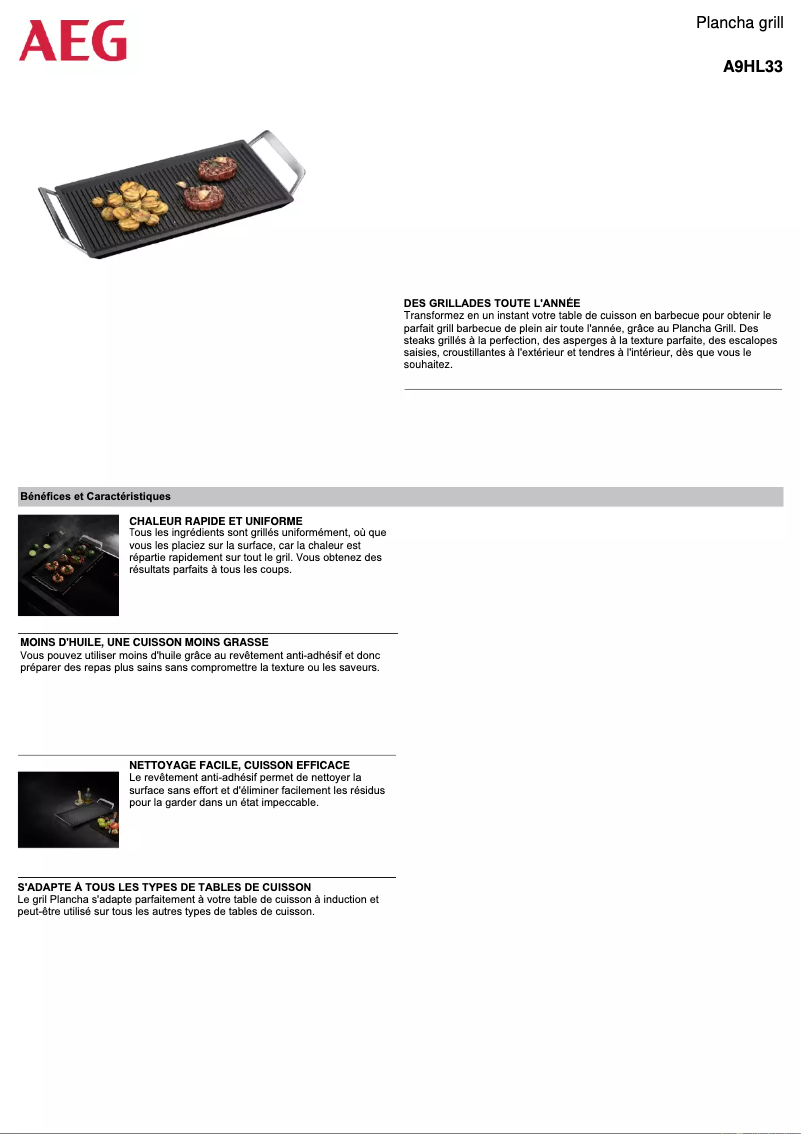 Page 1 de la notice Fiche technique AEG A9HL33