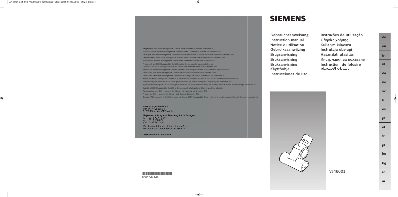 Page 1 de la notice Manuel utilisateur Siemens VZ46001