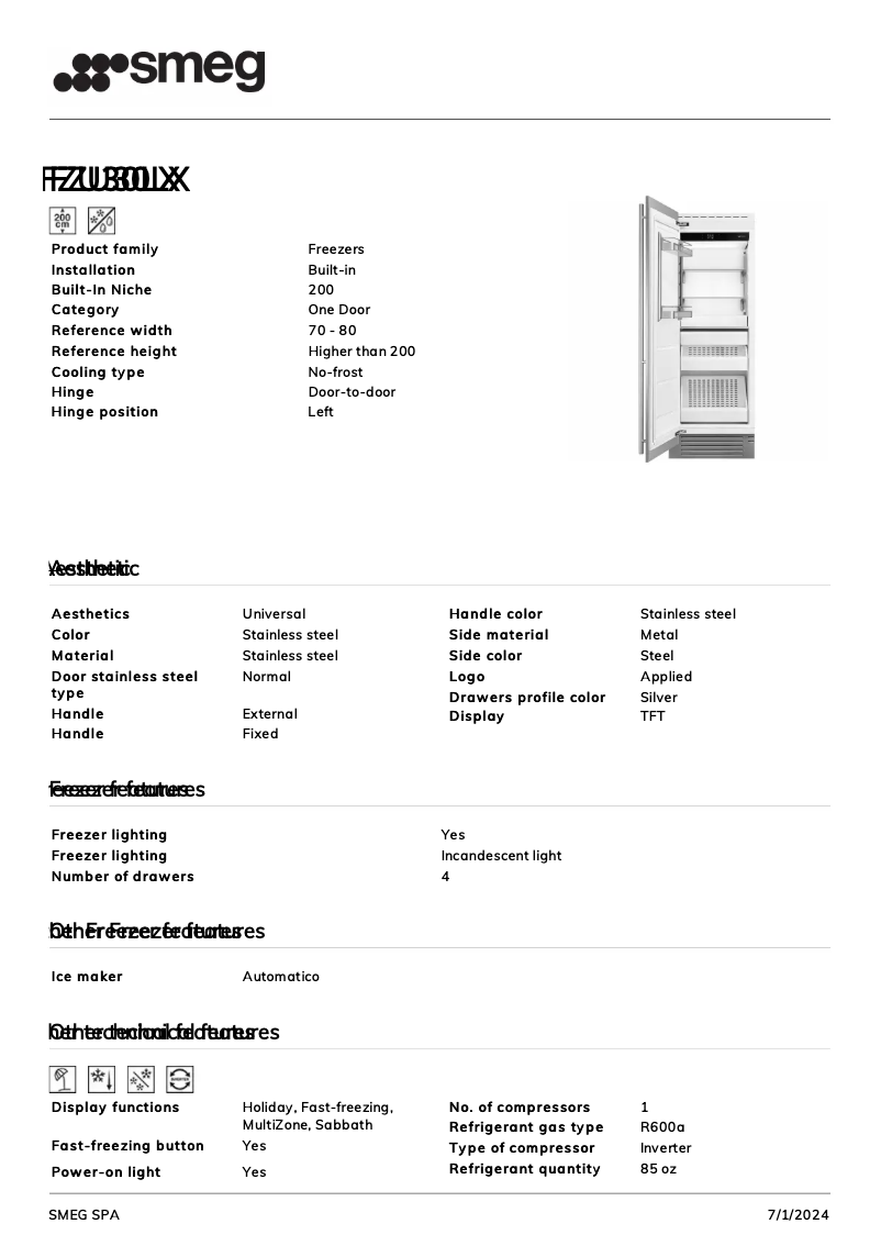 Page n°1 - Fiche technique Smeg FZU30LX