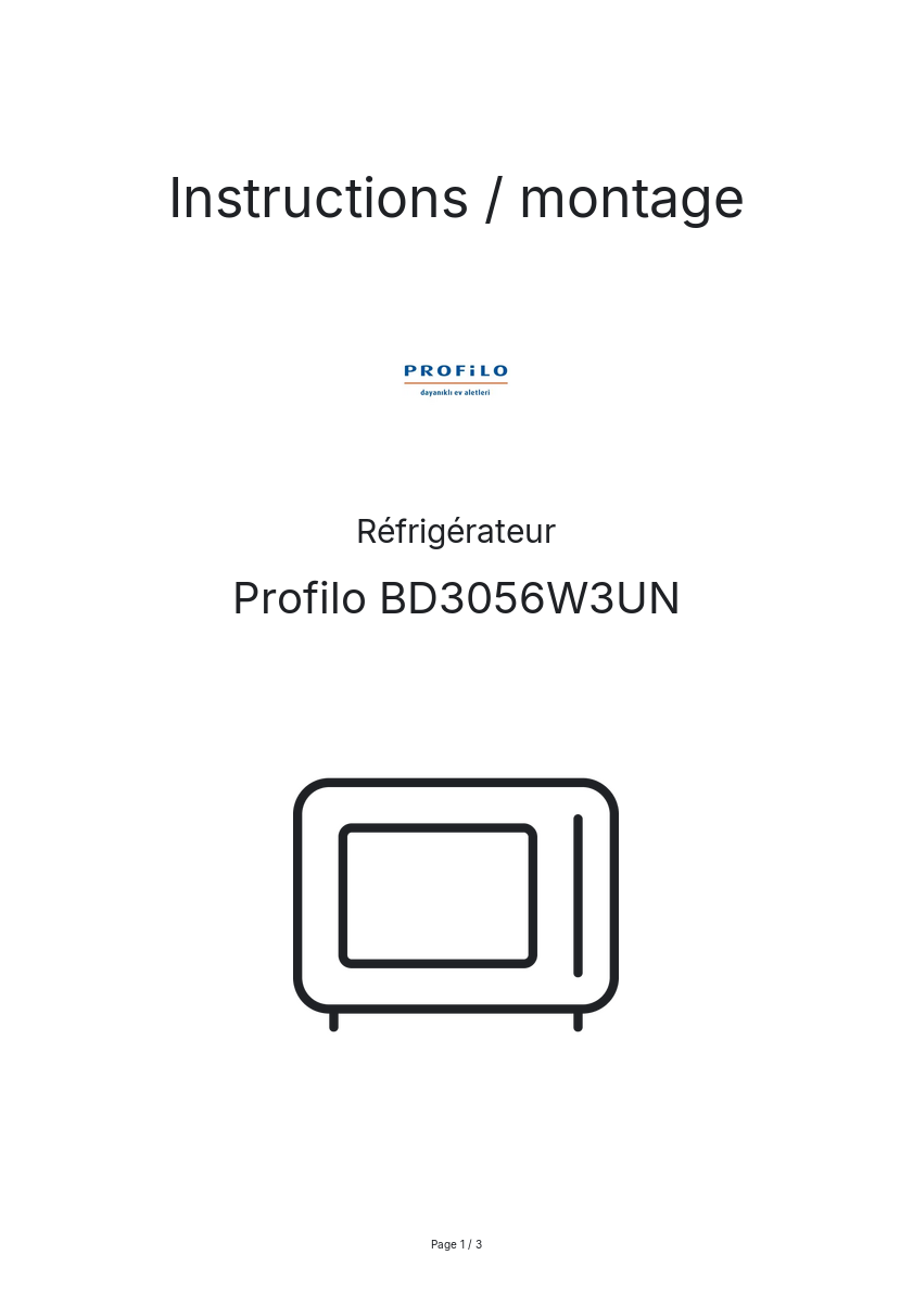 Image de la première page du manuel de l'appareil BD3056W3UN