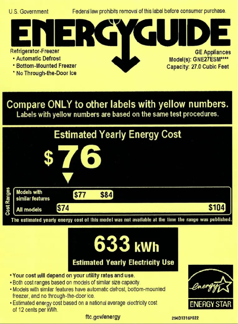 Página 1 del manual Etiqueta energética GE GNE27ESMSS