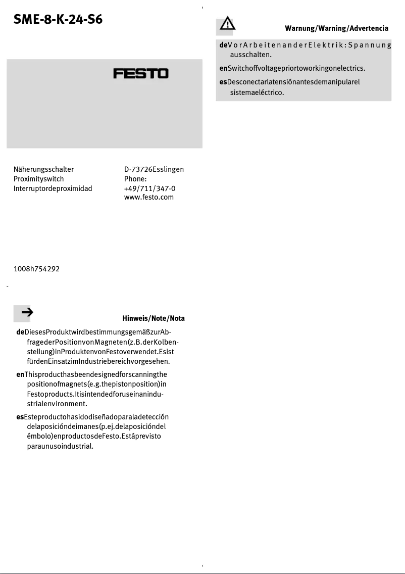 Page 1 de la notice Manuel utilisateur Festo SME-8-K-24-S6