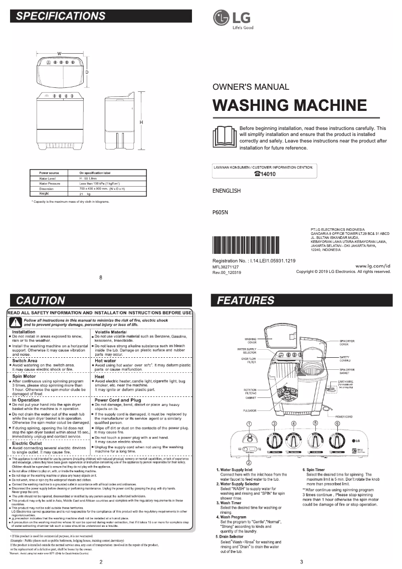 Page 1 de la notice Manuel utilisateur LG P605N