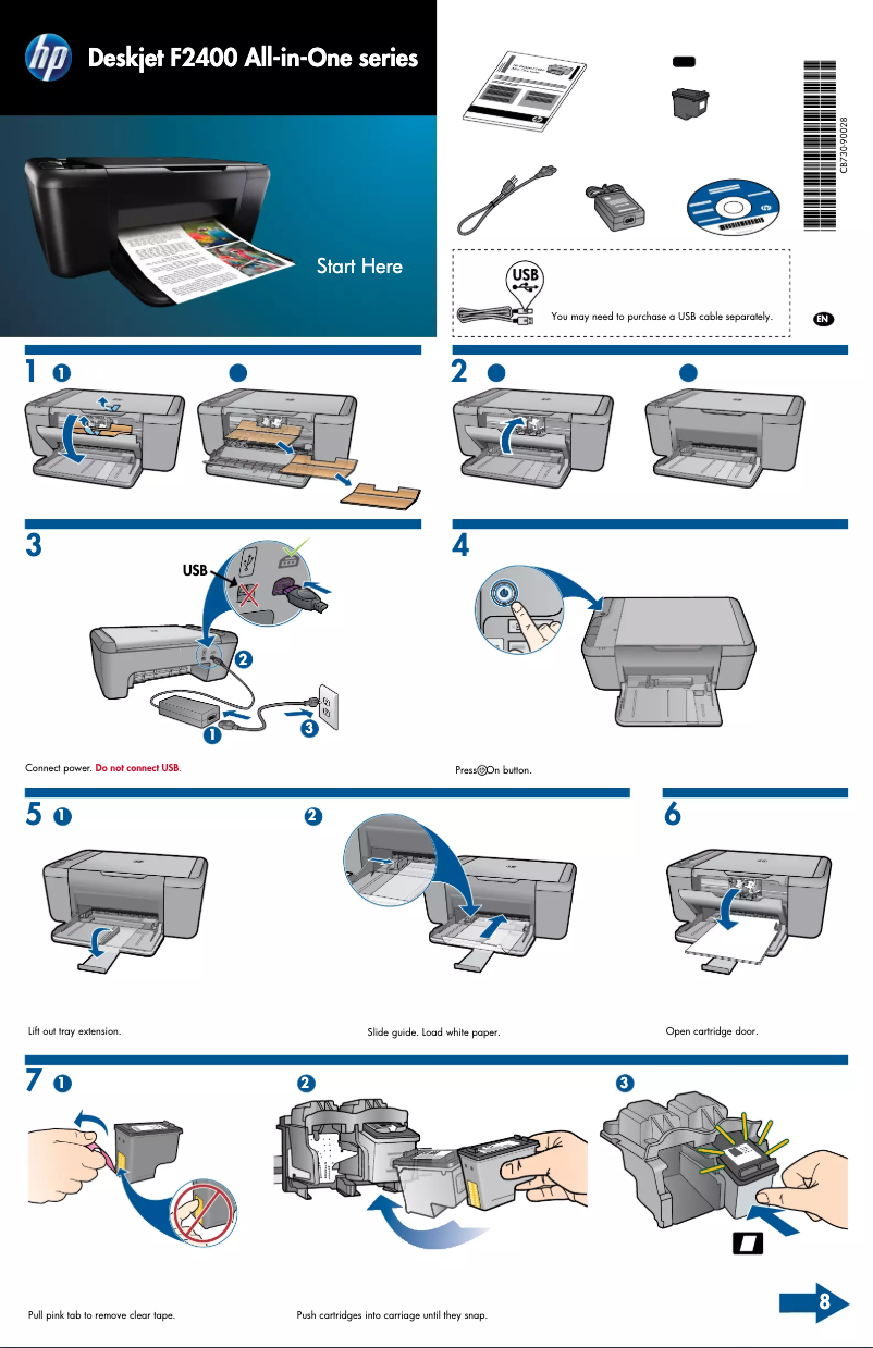 Page n°1 - Guide d'installation HP Deskjet F2400