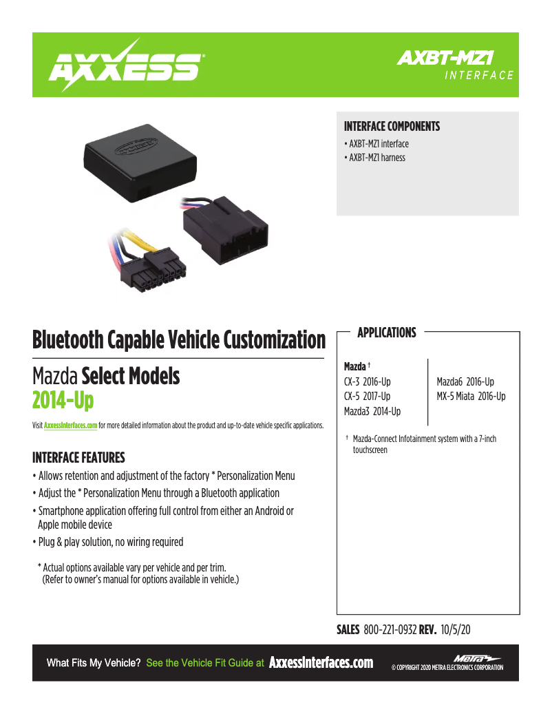 Página 1 del manual Ficha técnica AXESS AXBT-MZ1