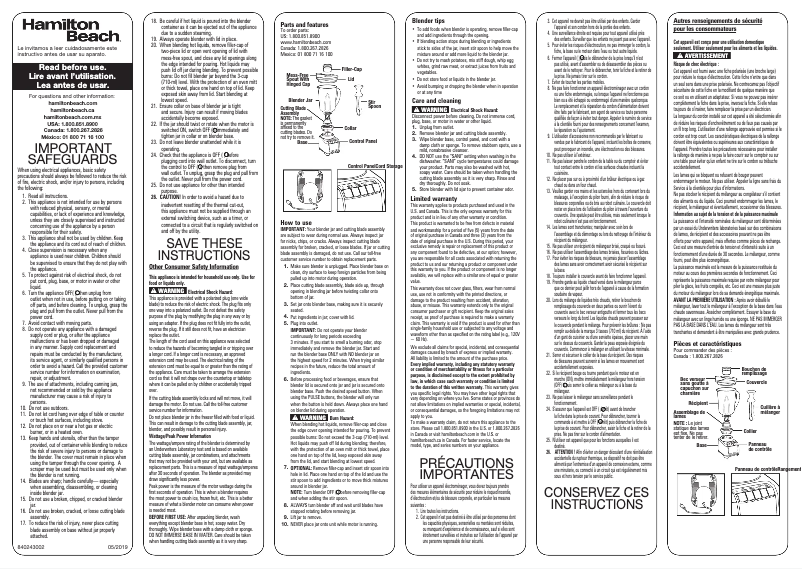 Page 1 de la notice Manuel utilisateur Hamilton Beach 53521F
