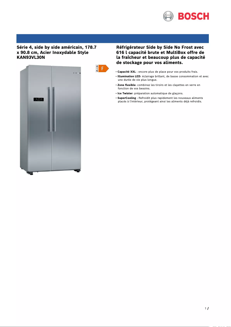 Page n°1 - Fiche technique Bosch KAN93VL30N