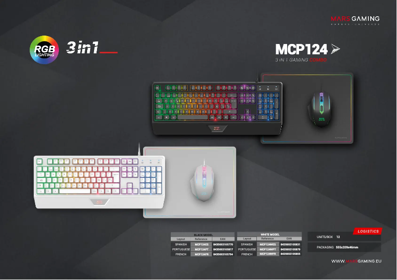 Page 1 de la notice Fiche technique Mars Gaming MCP124