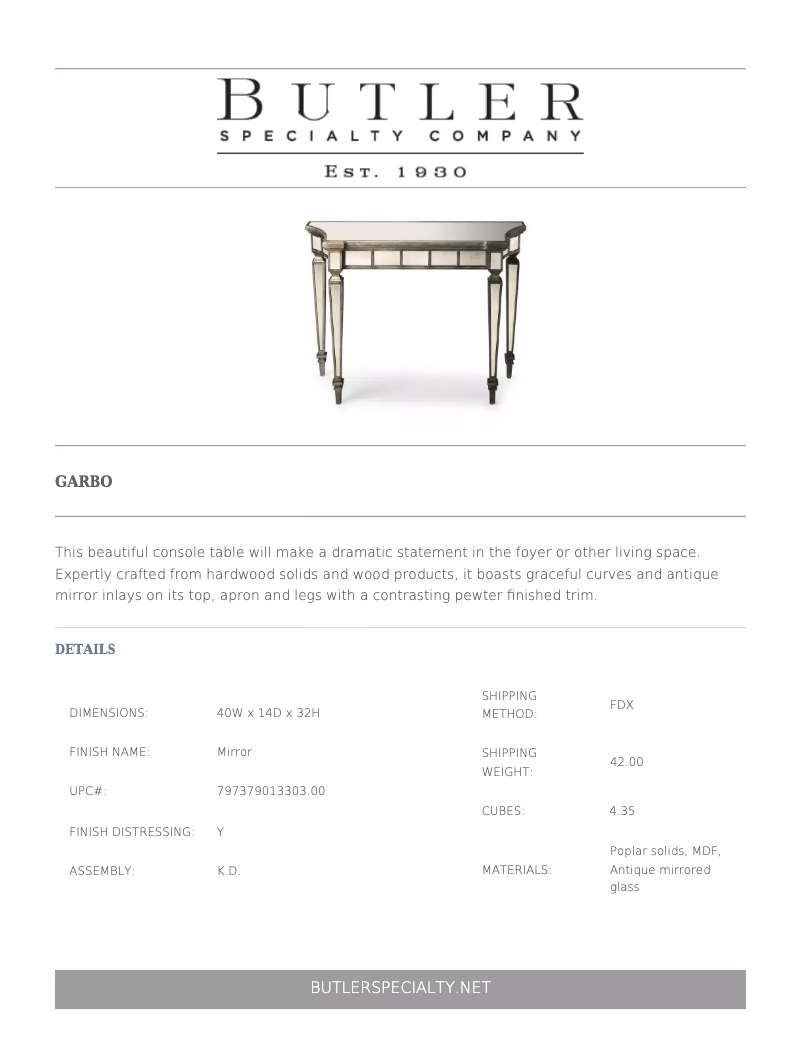 Page 1 de la notice Manuel utilisateur Butler Garbo