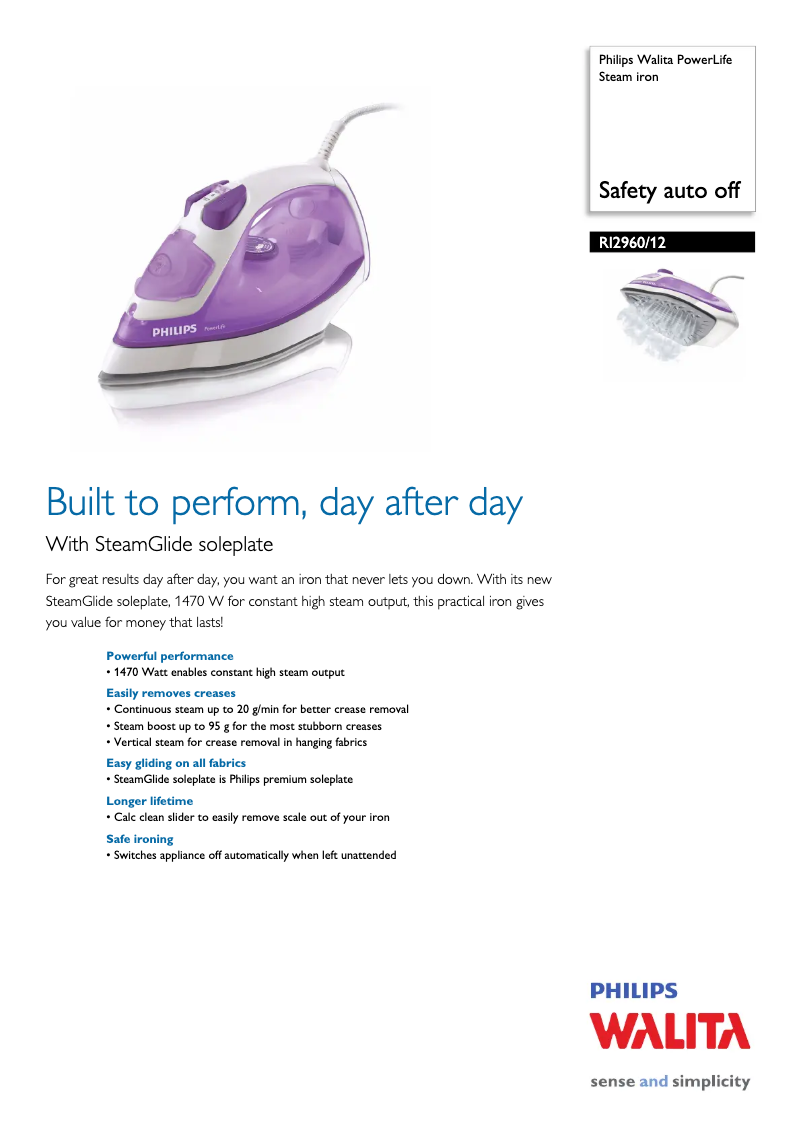 Imagen de la primera página del manual del dispositivo Walita PowerLife RI2960