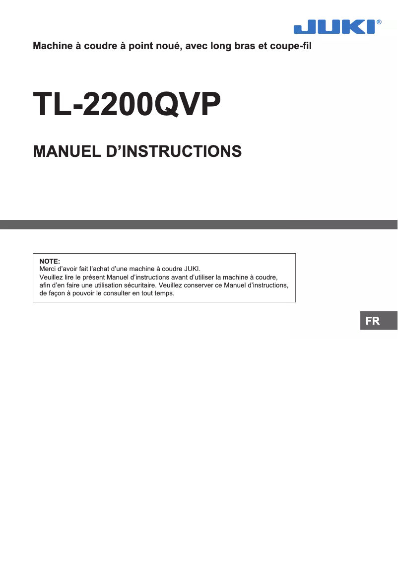 Page n°1 - Manuel utilisateur Juki TL-2200QVP