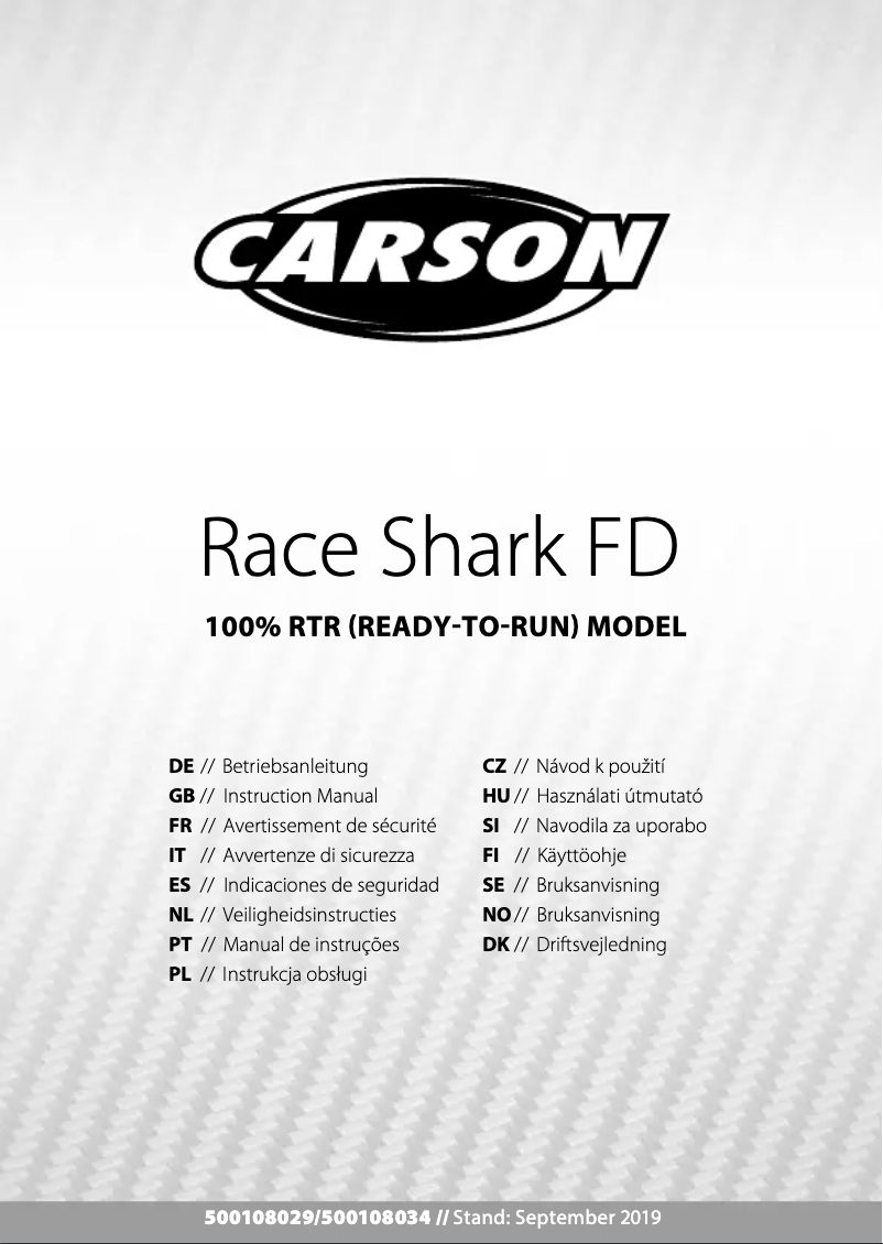 Image de la première page du manuel de l'appareil Race Shark