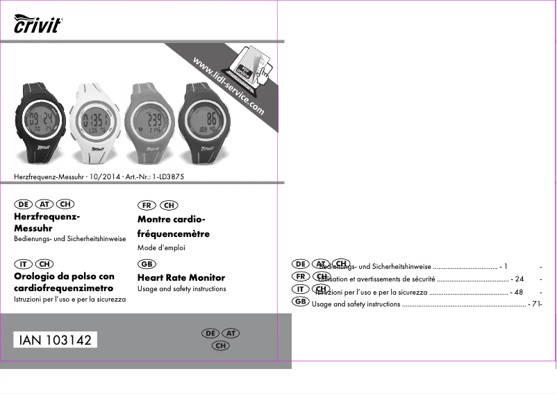 Page n°1 - Manuel utilisateur Crivit 1-LD3875