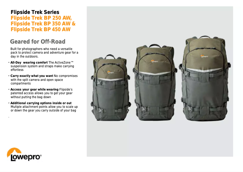 Page 1 of the manual User Manual Lowepro Flipside Trek BP 250 AW