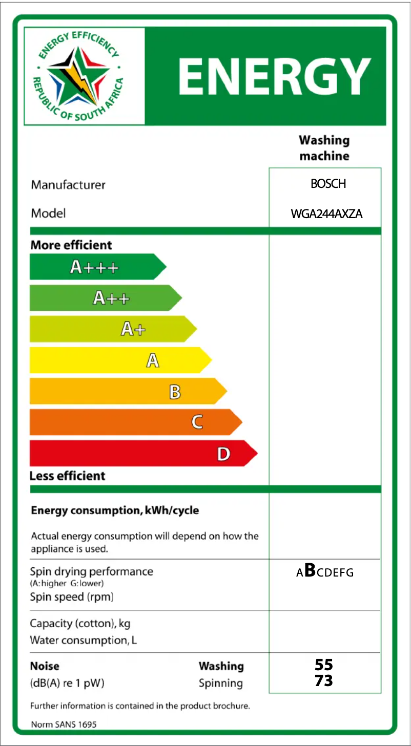 Page n°1 - Label énergétique Bosch WGA244AXZA