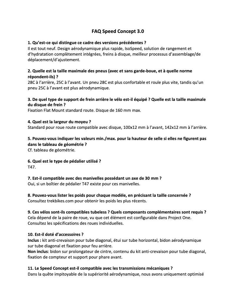 Page 1 de la notice FAQ Trek Speed Concept