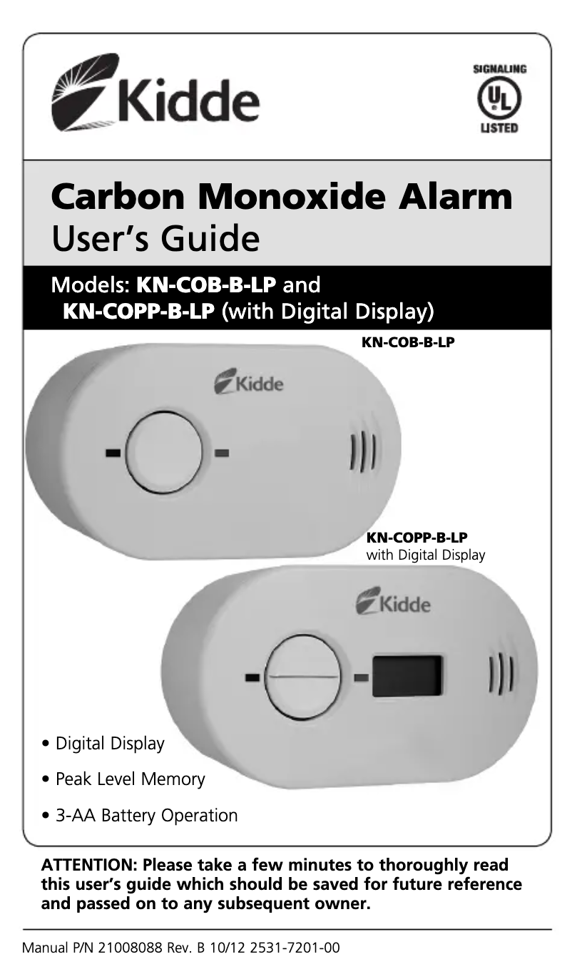 Page 1 de la notice Manuel utilisateur Kidde KN-COPP-B-LP
