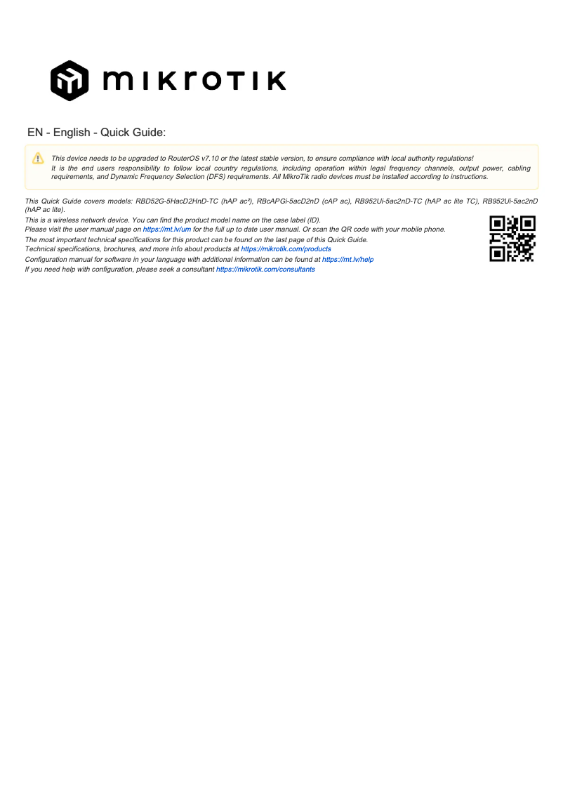 Page 1 de la notice Manuel utilisateur Mikrotik hAP ac²