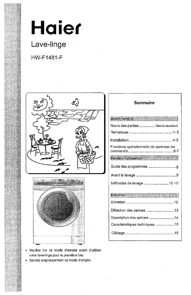 Page 1 de la notice Manuel utilisateur Haier HW-F1481-F