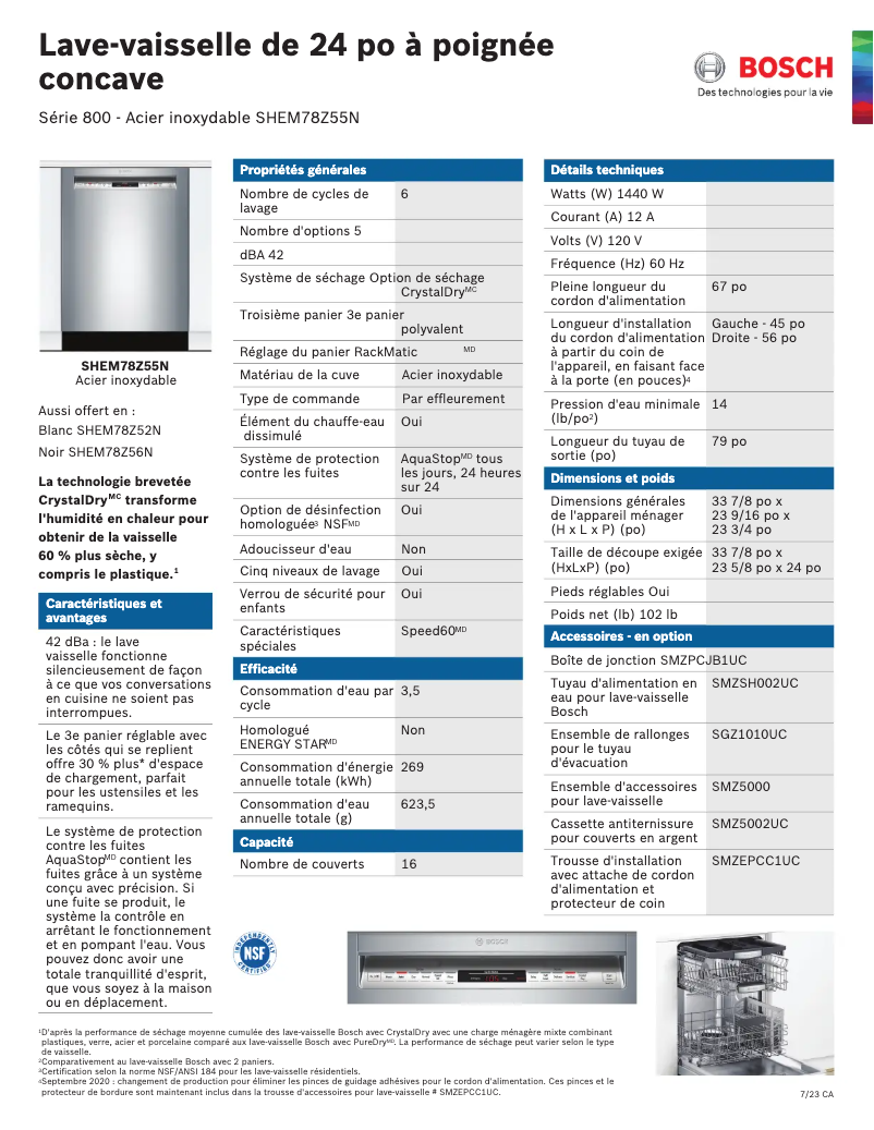 Page n°1 - Fiche technique Bosch SHEM78Z55N