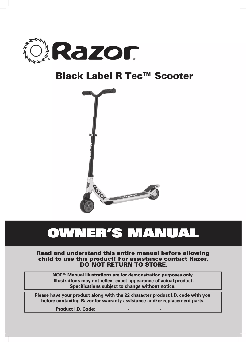 Page 1 de la notice Manuel utilisateur Razor Black Label R Tec