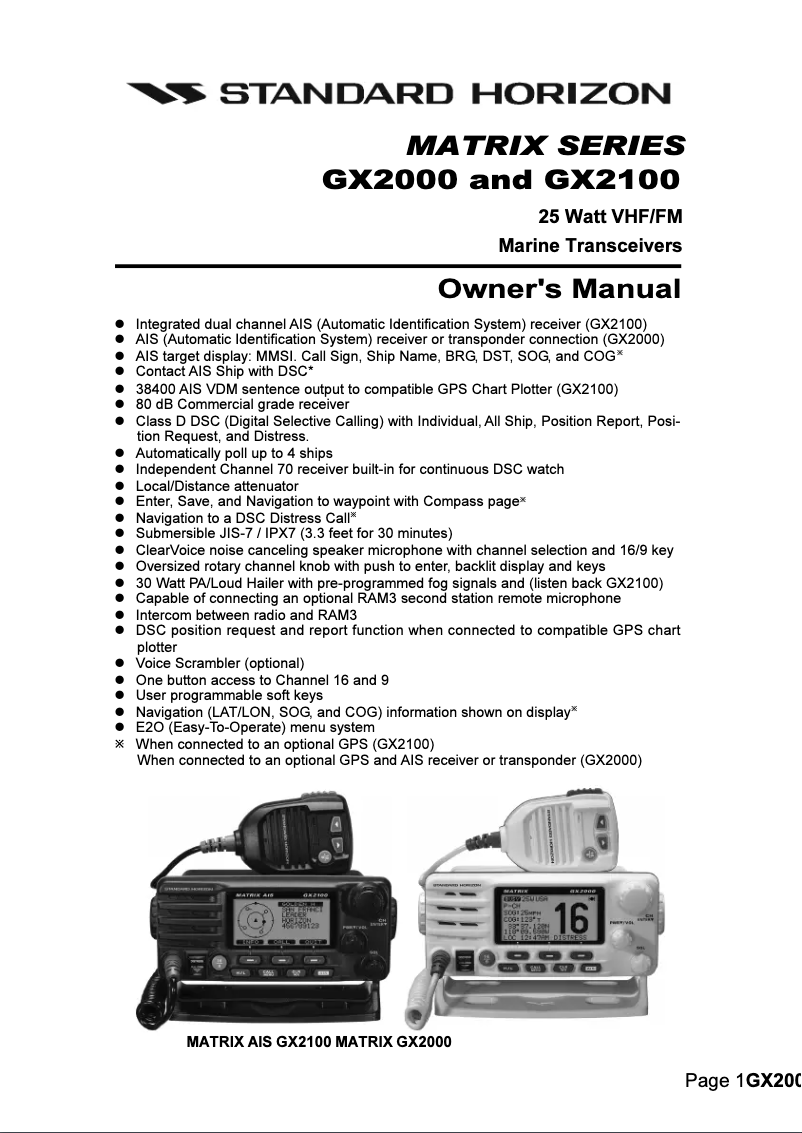 Page n°1 - Manuel utilisateur Standard Horizon Matrix GX2000