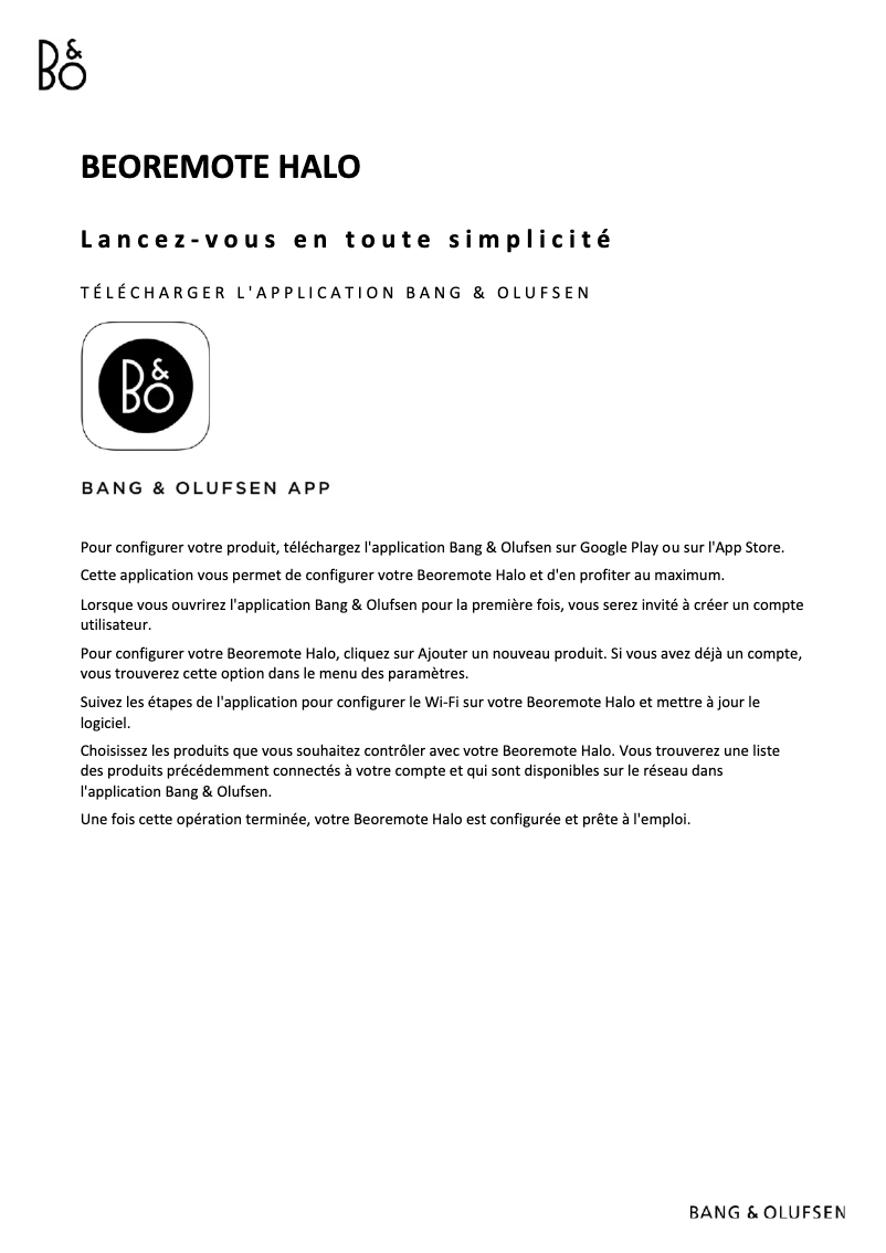 Page 1 de la notice Manuel utilisateur Bang & Olufsen Beoremote Halo