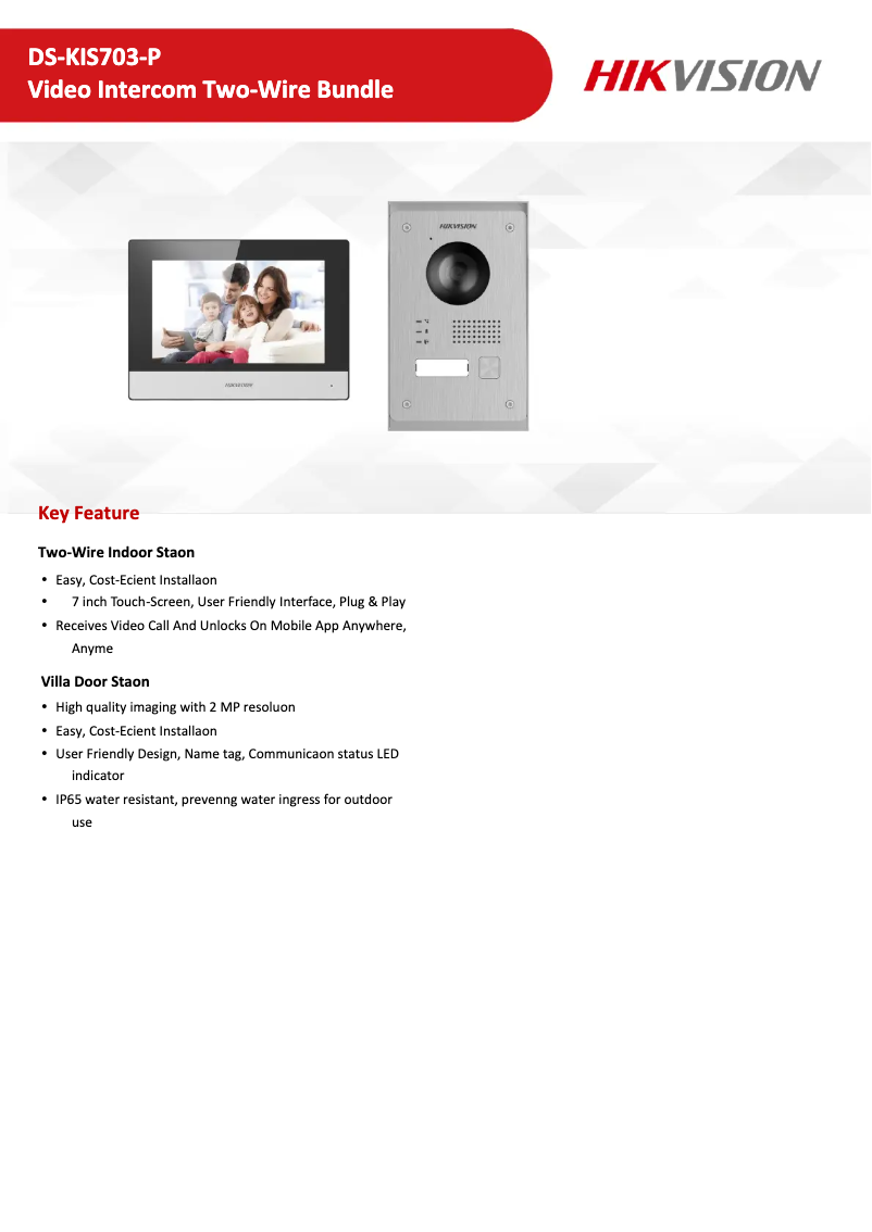 Imagen de la primera página del manual del dispositivo DS-KIS703-P