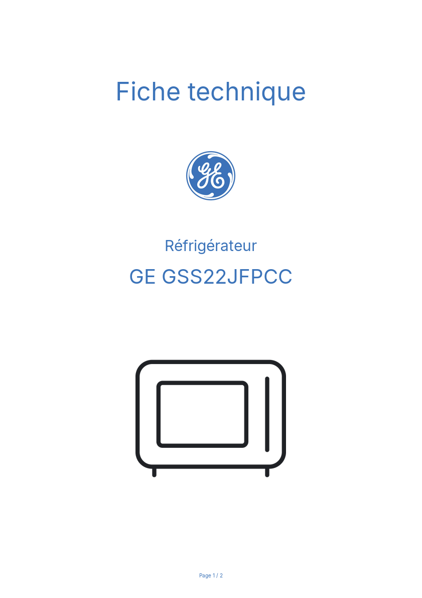 Page n°1 - Fiche technique GE GSS22JFPCC
