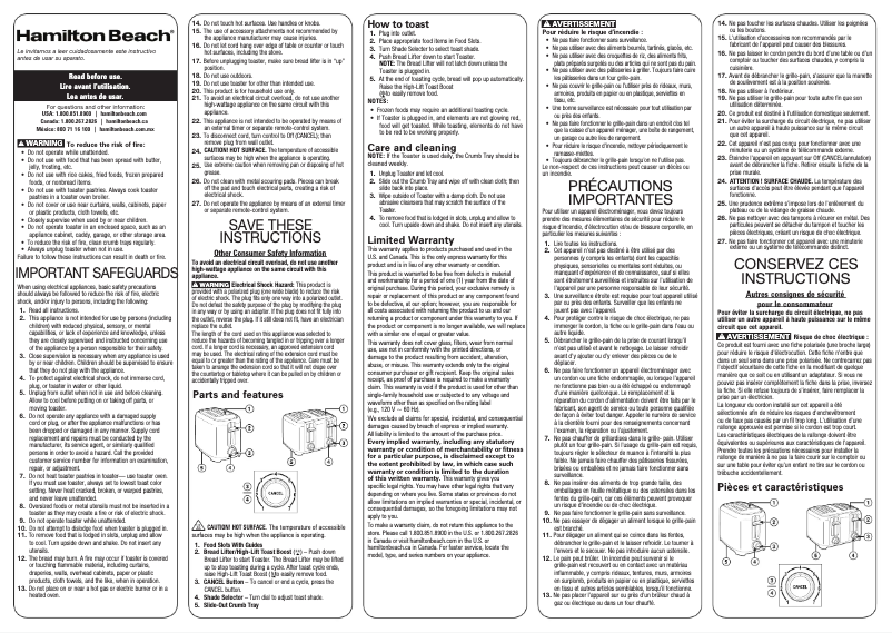 Page 1 de la notice Manuel utilisateur Hamilton Beach 24217