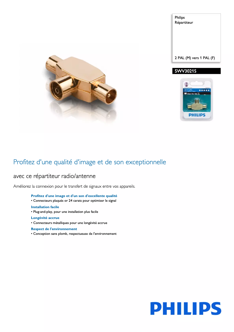 Page n°1 - Fiche technique Philips SWV3021S