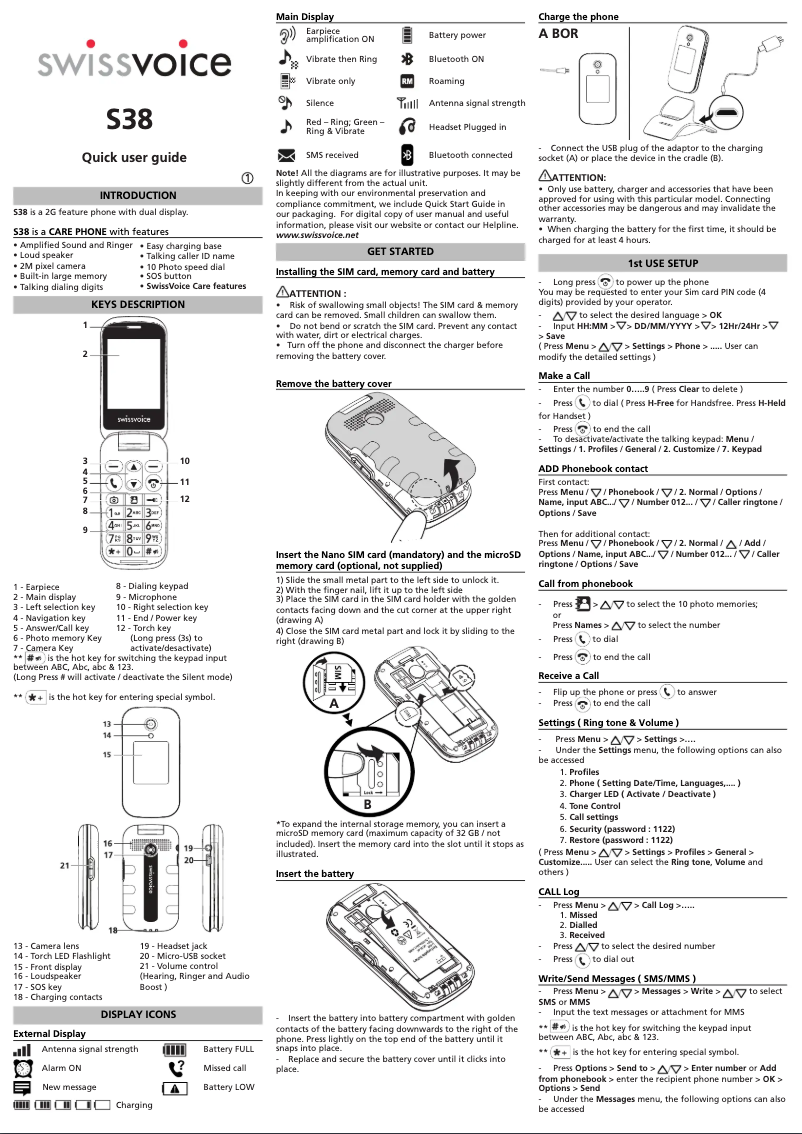 Page n°1 - Manuel utilisateur Swissvoice S38