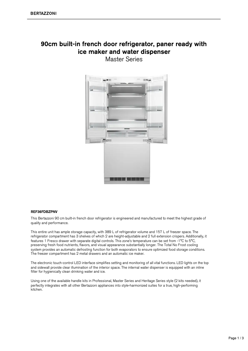 Page 1 de la notice Fiche technique Bertazzoni REF36FDBZPNV